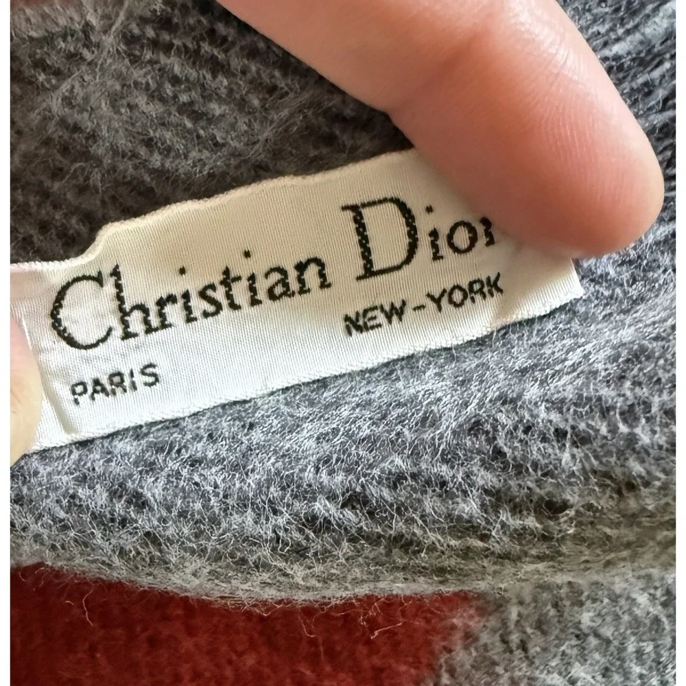 VTG Christian Dior Paris New York Striped Brushed Scarf Gray Quiet Luxury 68x17